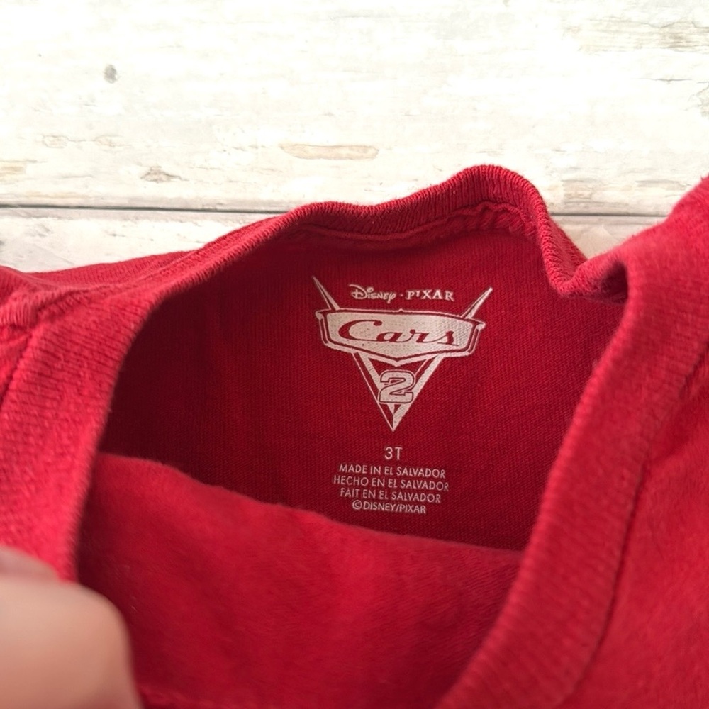 Disney Pixar 3T Boys Cars Lightning Mcqueen Shirt Red Short Sleeves Kids Top - Picture 2 of 2